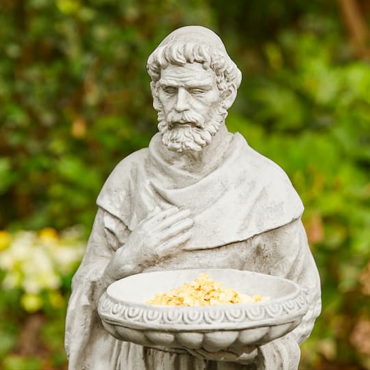 Glitzhome® 32.75" St. Francis Garden Statue with Bird Feeder